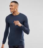 Asos Tall Muscle Fit Cable Knit Sweater In Denim Blue - Blue