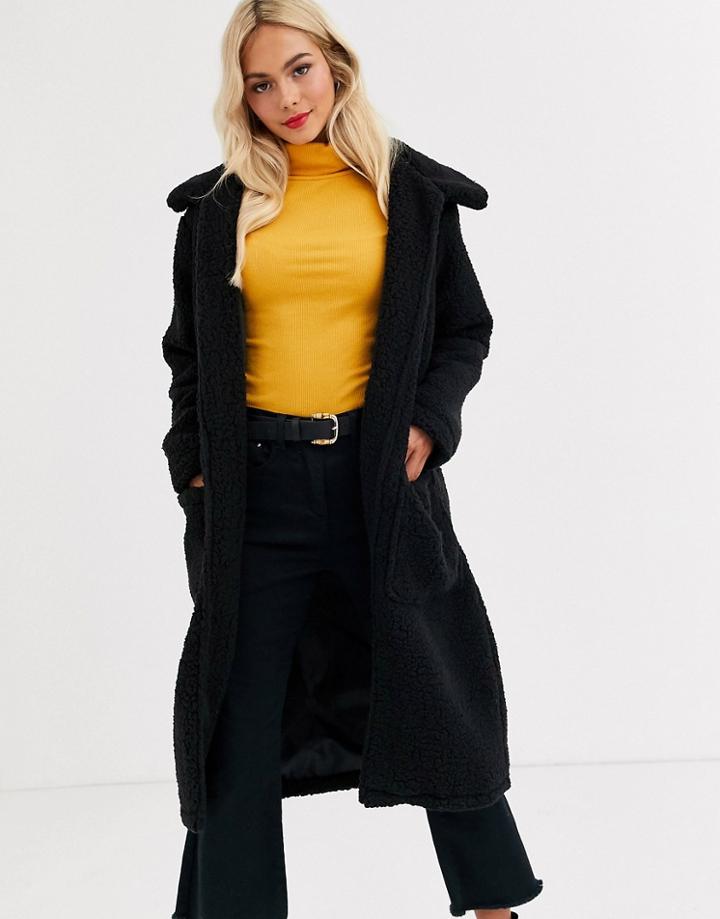 Brave Soul Heavenly Long Coat In Borg-black