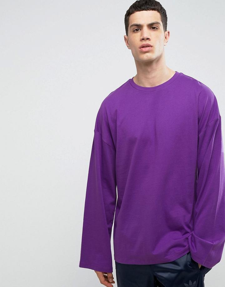 Asos Oversized Long Sleeve T-shirt In Heavy Jersey With Wide Sleeve In Purple - Purple