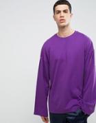 Asos Oversized Long Sleeve T-shirt In Heavy Jersey With Wide Sleeve In Purple - Purple
