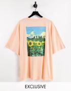 Reclaimed Vintage Inspired Relaxed Cotton T-shirt With Sunflower Print In Orange - Orange