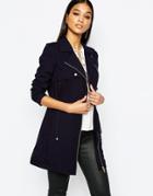 Lipsy Relaxed Drape Parka With Gold Hardware - Navy
