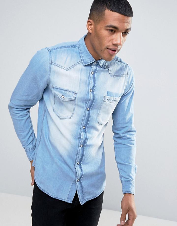 Blend Slim Fit Blue Denim Shirt - Blue