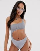 Jaded London Cut Out Swimsuit In Reflective Sliver - Silver