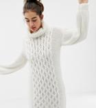 Oneon Hand Knitted Cable Sweater Dress With Roll Neck - Cream