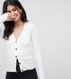 Asos Design Tall Cardigan In Fine Knit Rib With Buttons - Cream