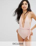 Peek & Beau Plunge Tie Side Swimsuit - Pink