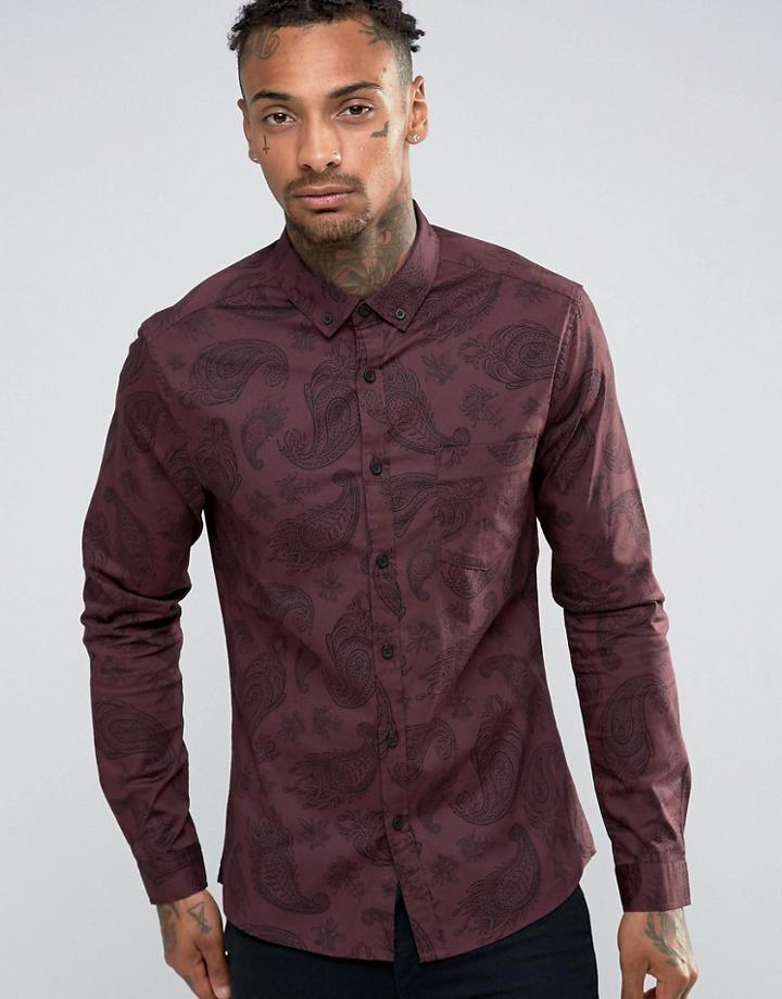 Asos Paisley Shirt In Skinny Fit - Red