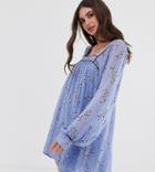 Asos Design Tall Floaty Square Neck Mini Dress With Piping In Floral Print - Multi