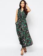 Liquorish Sleeveless Printed Maxi Shirt - Jade Green