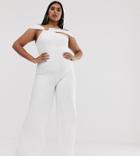 Club L London Plus Jumpsuit With Hardware Back Detail In White - White