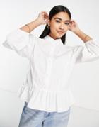 River Island Blouson Sleeved Peplum Shirt In White