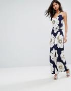 Warehouse Oversized Floral Cami Jumpsuit - Navy