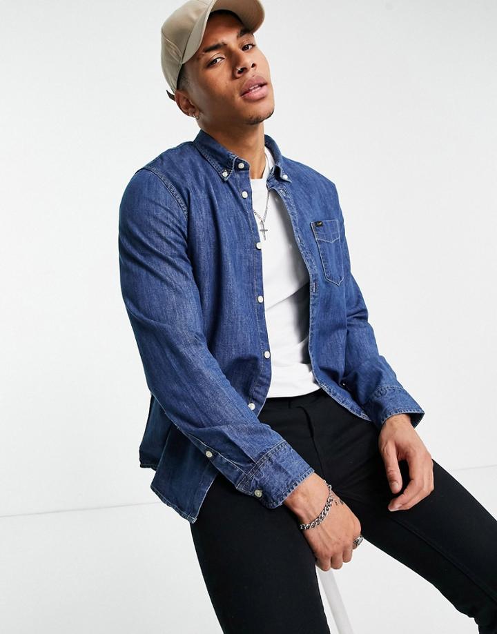 Lee Denim Button Down Shirt In Dipped Blue-blues