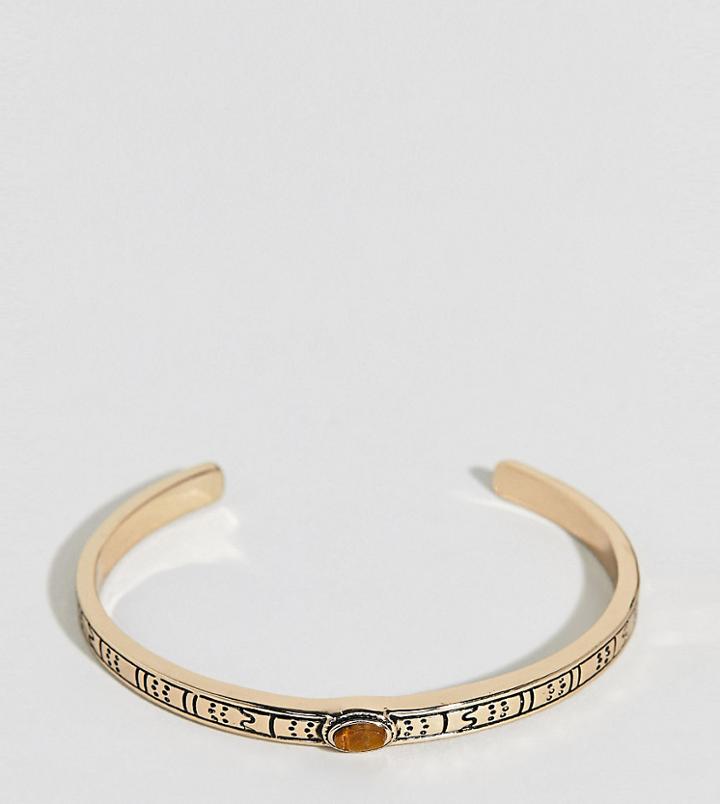 Uncommon Souls Engraved Bracelet With Tigers Eye - Gold