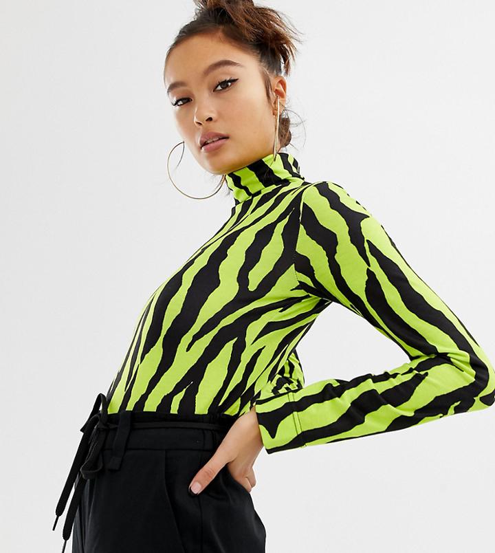 Collusion Zebra Print Roll Neck Top - Multi