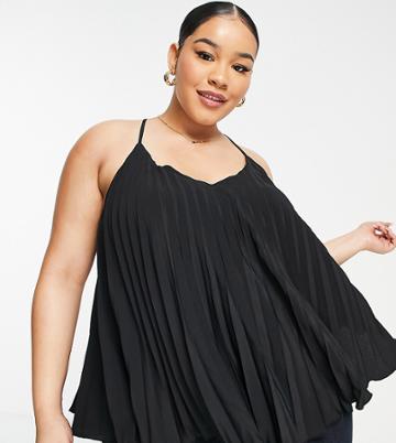 River Island Plus Plisse Cami In Black