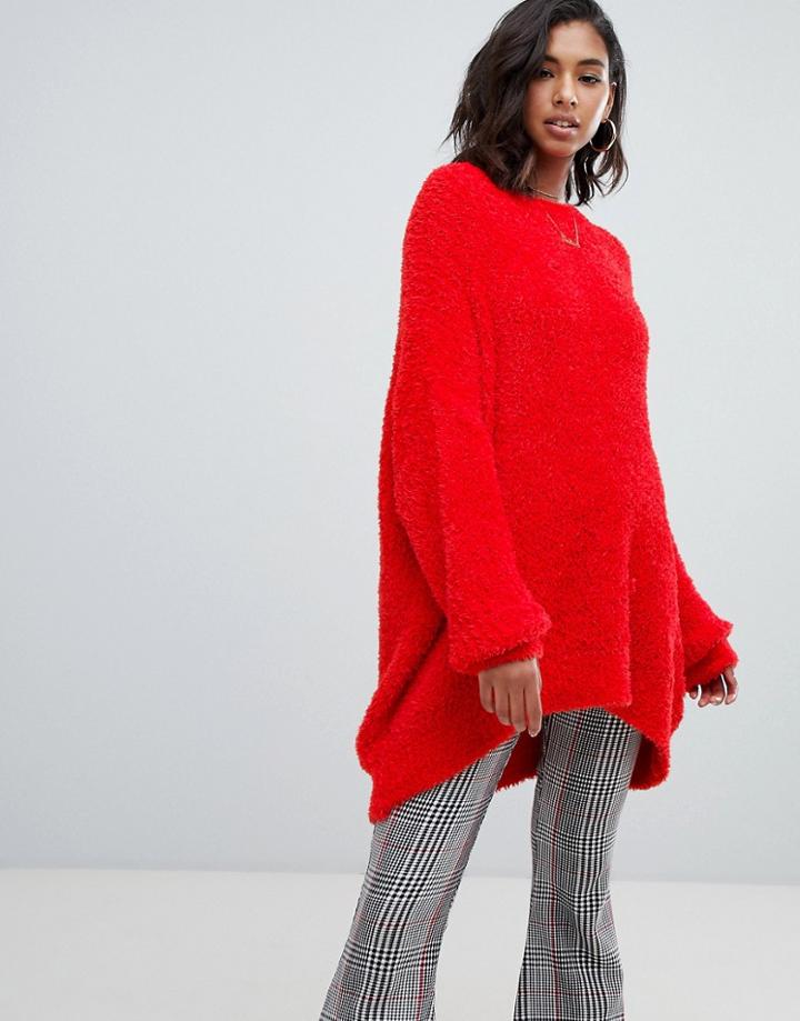 Boohoo Oversized Boyfriend Knit Sweater In Red - Black