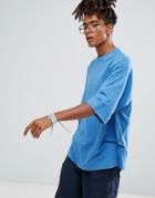 Asos Super Oversized T-shirt With Deep Roll Sleeve In Blue - Blue