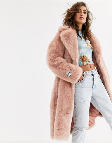 Jakke Long Coat In Faux Fur - Pink