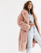 Jakke Long Coat In Faux Fur - Pink