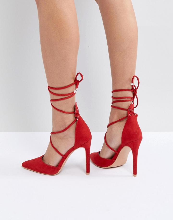Public Desire Aries Red Tie Up Pumps - Red