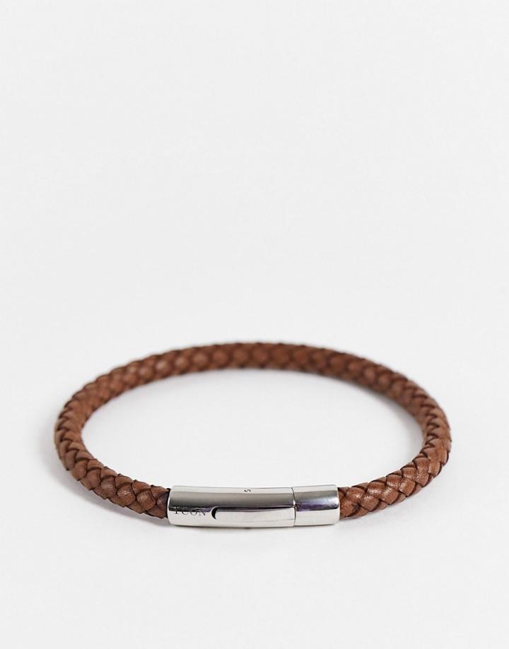 Icon Brand Leather Stainless Steel Clasp Bracelet In Brown