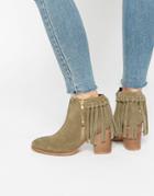 Asos Rhymes Suede Western Fringe Ankle Boots - Khaki