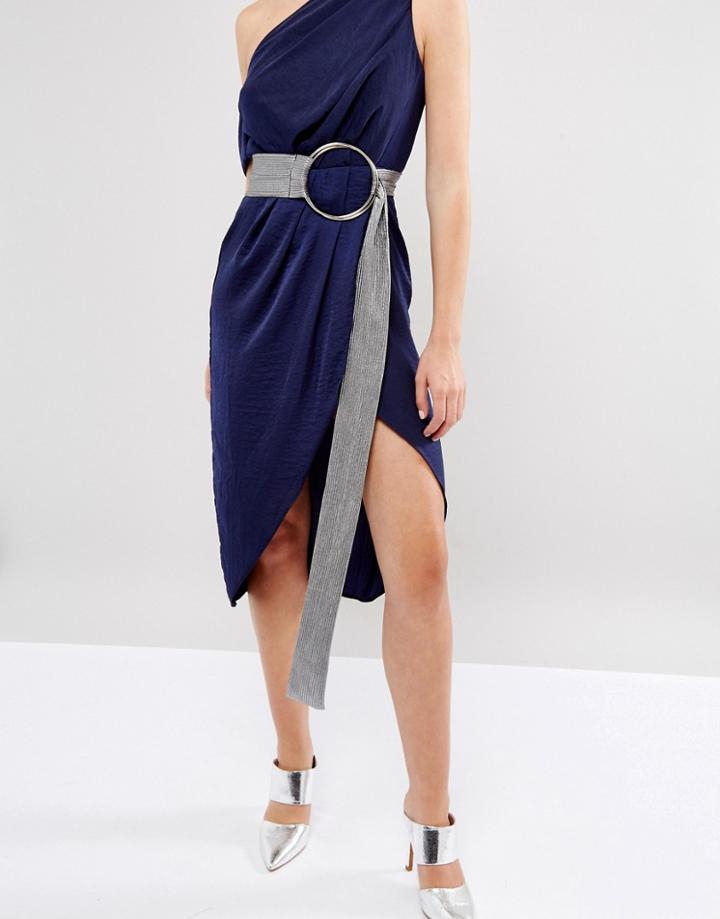 Asos Plisse Metallic Sash Oversized Ring Belt - Silver