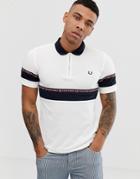Fred Perry Zip Neck Taped Logo Polo In White - White
