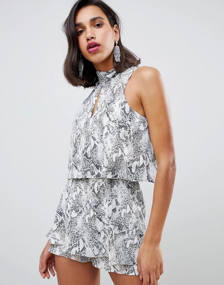 River Island Romper With High Neck In Snake Print-multi
