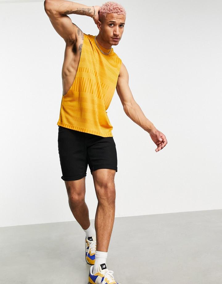 Asos Design Relaxed Tank With Dropped Armhole In Mustard Rib-yellow
