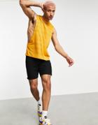 Asos Design Relaxed Tank With Dropped Armhole In Mustard Rib-yellow