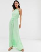 Miss Selfridge Maxi Dress With Lace Trim In Green - Yellow