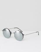 Spitfire Round Sunglasses With Silver Mirror Lens - Black