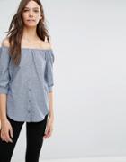Influence Chambray Off Shoulder Top - Blue