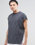 Asos Super Oversized Sleeveless T-shirt With Vertical Stripe In Gray