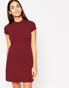 Asos A-line Shift Dress With High Neck - Burgundy