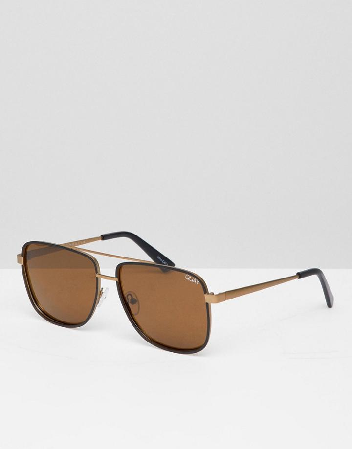 Quay Australia Modern Times Aviator Sunglasses In Bronze - Gold