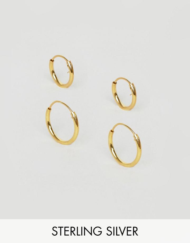 Asos Sterling Silver 12mm And 9mm Hoop Earring Pack With Gold Plating - Gold