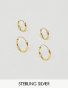 Asos Sterling Silver 12mm And 9mm Hoop Earring Pack With Gold Plating - Gold