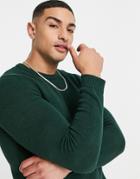 Asos Design Midweight Cotton Sweater In Emerald Green