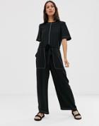 Asos Design Contrast Stitch T-shirt Jumpsuit - Black