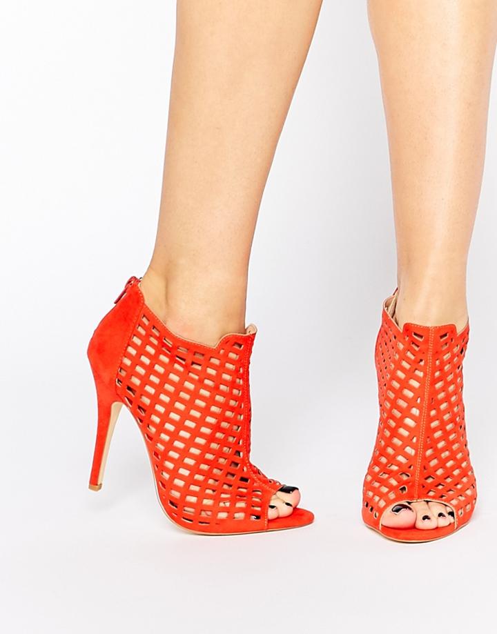 London Rebel Laser Cut Heeled Shoe Boots - Coral Mf