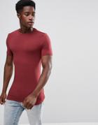 Asos Longline Muscle Fit T-shirt With Crew Neck In Red - Red