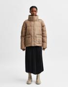 Selected Femme Recycled Padded Jacket With Funnel Neck In Camel-brown