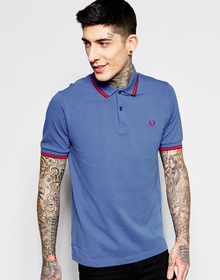 Fred Perry Polo Shirt With Tipping Slim Fit - Dusk Blue