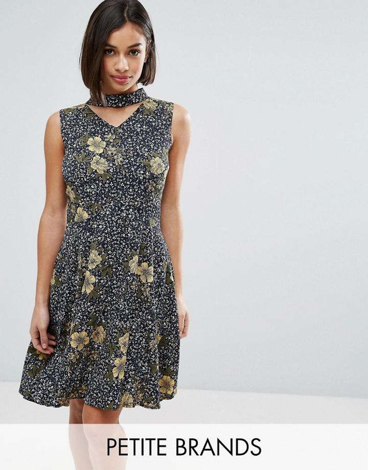 Yumi Petite Skater Dress With Choker Detail - Navy