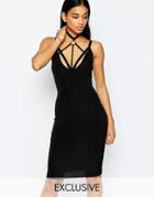 Club L Cross Front Harness Detail Midi Dress - Black