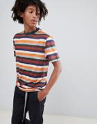 Asos Design Relaxed T-shirt With Retro Stripe In Linen Look Fabric - Multi